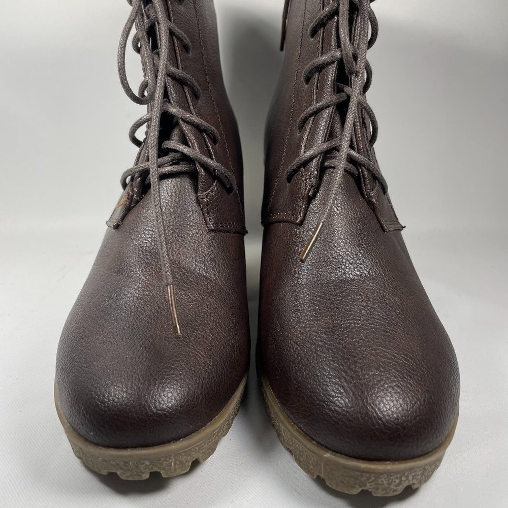 Reneeze Cherry-2 Women’s Laced Up 3" Wedge Ankle Booties Boots Brown Size 6/36